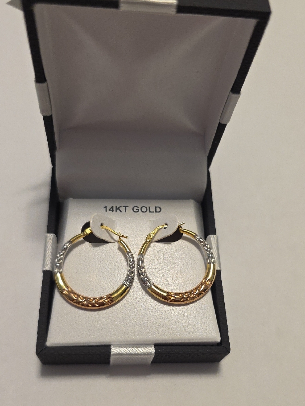 14K Tri-Tone Gold Diamond-Cut Round Hoop Earrings